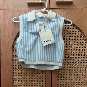 NWT Sandro Collared Crop Top